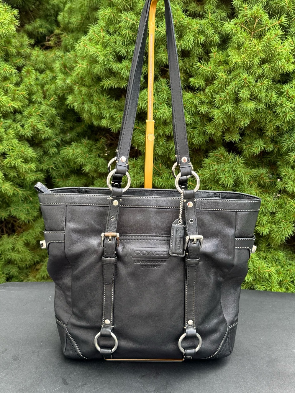 Coach Vintage Gallery Lunch Tote Black Leather with Silver Hardware